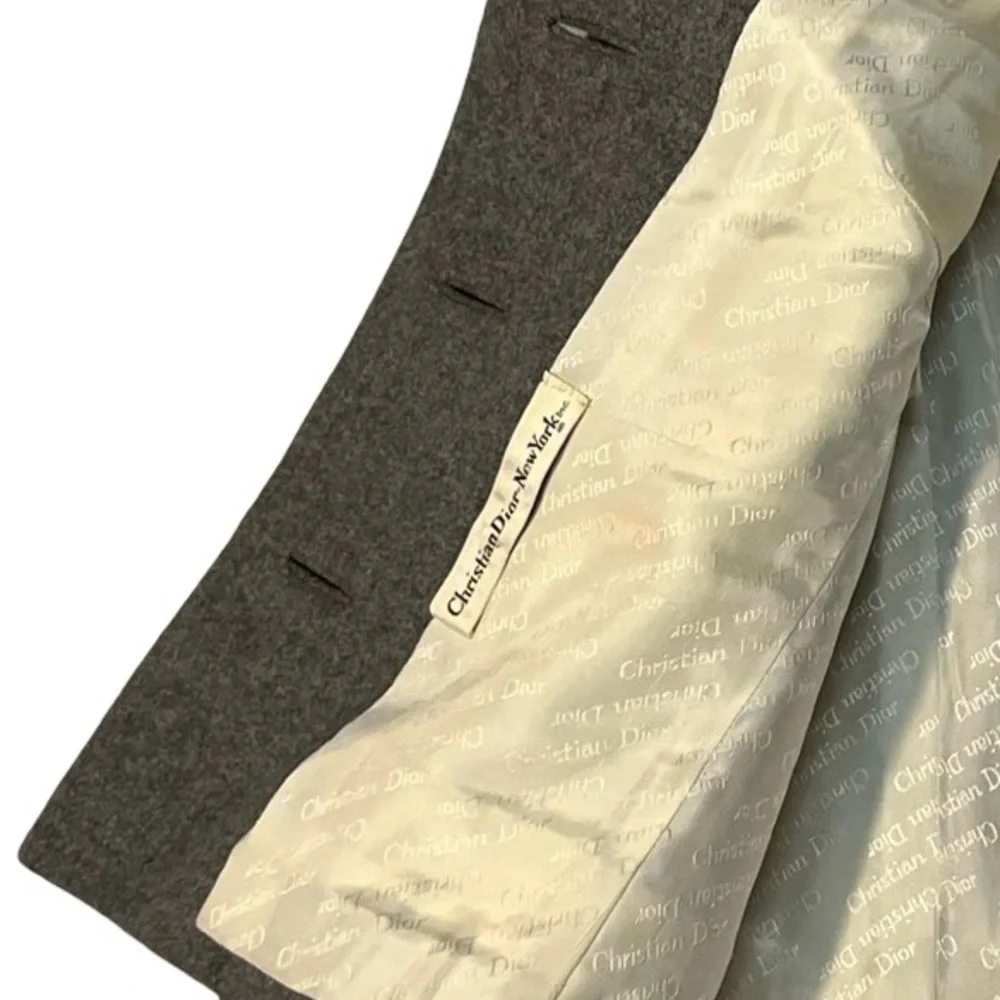 Vintage 40s Gray Wool Christian Dior Jacket Pinwheel Buttons Peter Pan Collar
